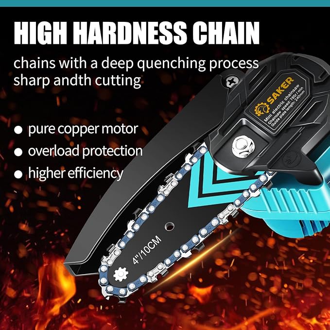 Saker Mini Chainsaw,Portable Electric Cordless Chainsaw,Battery Powered,Small Power Handheld Chain Saws Pruning Shears for Tree Branches,Father Day Gift for Men Women(2 Batteries&3 Chains)