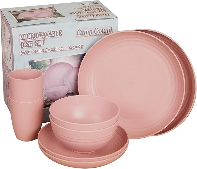 Camping Plates Cups and Bowls Set - 8-pc Wheat Straw Dinnerware Sets - 2 Bowls, 2 Cups, 2 Small & 2 Large Indoor/Outdoor RV Dishes - BPA Free, Dishwasher & Microwave Safe Camp Casual (Rustic Red)