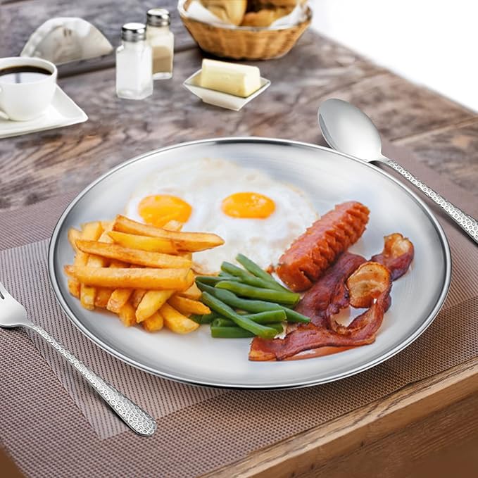 HaWare 6-Piece 18/8 Stainless Steel Plates, Metal 304 Dinner Dishes for Kids Toddlers Children, 10 Inches Feeding Serving Camping Plates, Reusable and Dishwasher Safe