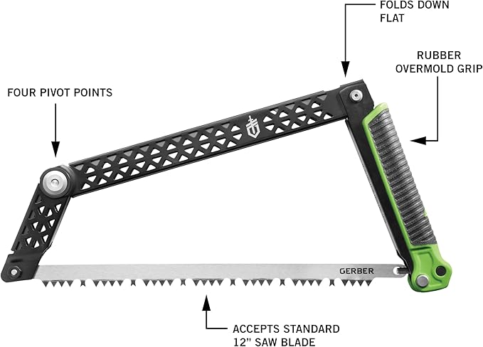 Gerber Freescape Camp Saw Folding Hand Saw for Backpacking Hiking Camping Pruning and Bushcraft, 12" Blade