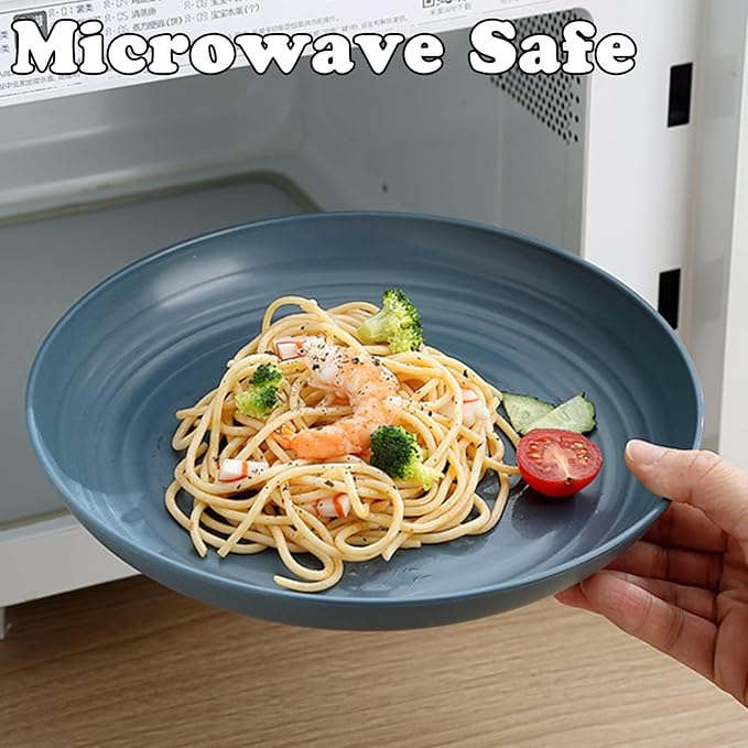 Wheat Straw Plates, Unbreakable Dinner Plate Set of 4, 8 Inch Plastic Plate Reusable, Dishwasher & Microwave Safe, Lightweight Salad Plates for Camping/Kitchen (Dark Blue)