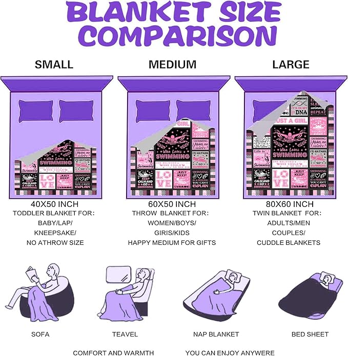 Swimming Gifts for Swimmers Girls Swimming Blanket Throw Plush Stuff Swim Team Bedding Merch Swim Blanket for Girls Swimmers Women Kids Teen Birthday Party Decorations 60"X50"
