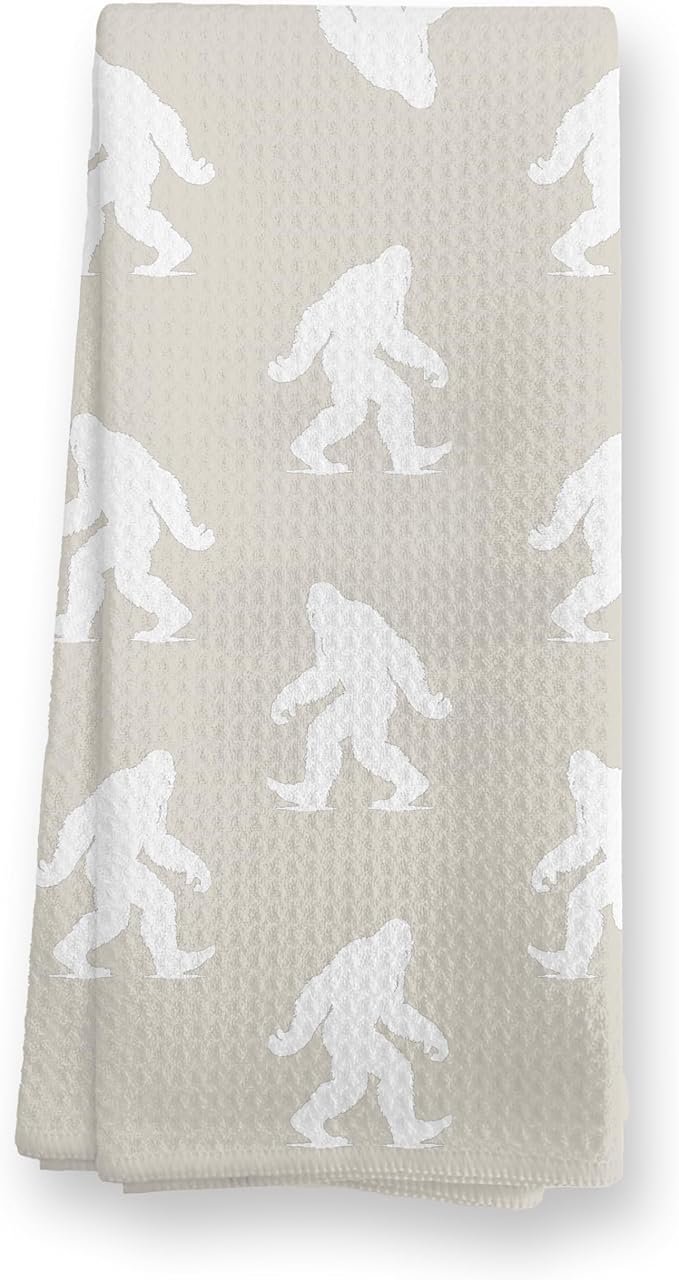 Abstract Retro Sasquatch Kitchen Towels, Sasquatch Gifts Dish Tea Towels for Kitchen Decor, Gifts for Hiking Camping Lovers Hand Towel for Bathroom Decor, 16x24 Inch, (Beige and White)