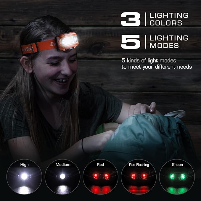 EverBrite Headlamp, 2 Pack Kids Headlamp with Red Light and Memory Function, Head Lamp for Adults and Kids with 5 Modes, Bright Headlamps for Camping, Running, Christmas Gifts, Batteries Included