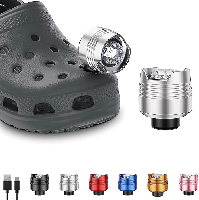 Rechargeable Headlights for Clog 2PCS, Flashlight Clog Charm Attachment Accessories for Shoes with 3 Light Modes for Dog Walking, Camping, Running, Suitable for Adults Kids Boys Girls Men Women