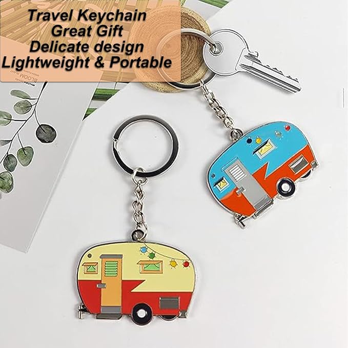 2 Pack Camper Keychain Set Happy RV Camper Keyring Couples Camping Accessories for Men Women Travel Trailers