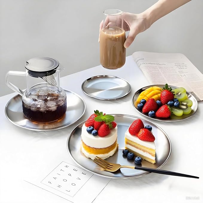 Small Stainless Steel Plates,5 Pcs 5.5 Inchs Dinner Dishes Plates Camping Plate,Perfect for Snack Candy Cake Dessert Fruit Camping Etc Reusable and Dishwasher Safe (5, 5.5 inches)