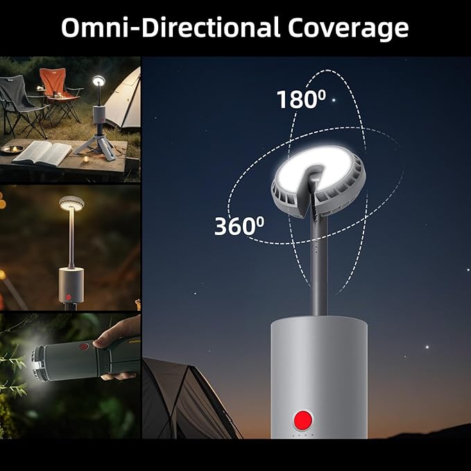 Telescopic Camping Light - 10000mAh Rechargeable Lantern with Magnetic Base & 36" Extendable Pole, IPX6 Waterproof Tent Lamp, 520LM Dual Color & SOS Mode for Hiking, Work