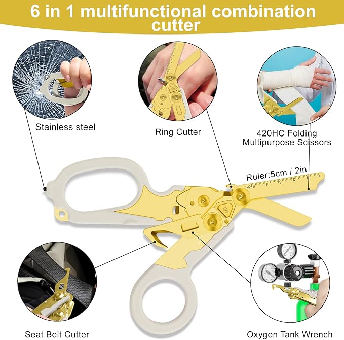 6in1 trauma shears - emergency responders, outdoor emergencies scissor, medical staff, and outdoor camping scissors, ttrauma scissors(Luminous Gold)
