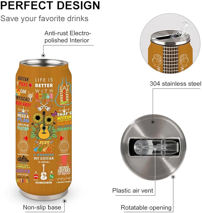 Guitar Tumbler Gifts For Teens Guitarist Men Women Music Lovers,Gifts For Guitar Players,Guitarist Tumbler Insulated Stainless Steel With Lid 17 Oz