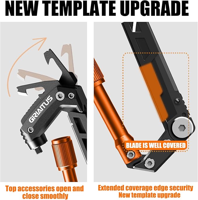 Carabiner Multitool with Pocket Knives, EDC Carabiners, Serrated Knife, Rope Cutter, Screwdriver, Can Bottle Opener, Ruler, Folding Knife for Camping Hiking, Multitool Survival Gear (Orange)
