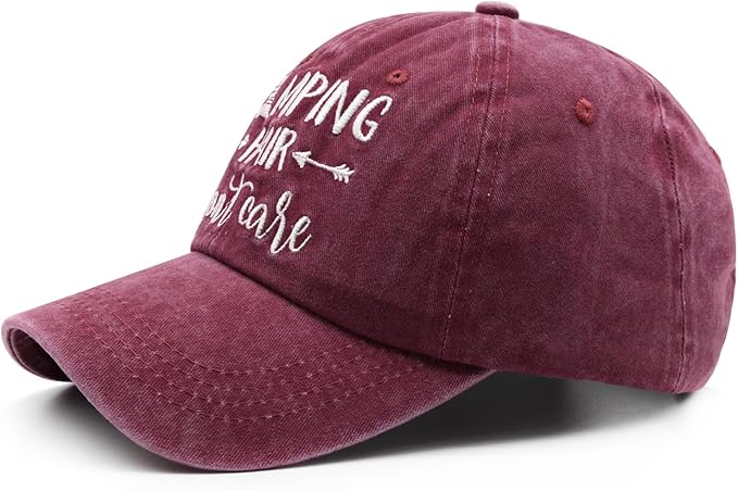 Waldeal Embroidered Camping Hair Don't Care Hat Adjustable Washed Baseball Cap for Women Men