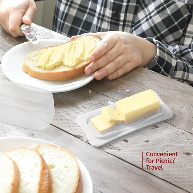Signoraware Butter Dish with Lid -Butter Keeper Container with Clear Lid for Countertop, Frige- Durable Plastic, Unbreakable Standard Butter Dish Holder For Home, Camping, Multipurpose Bpa Free- White
