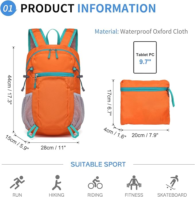Hiking Daypack Packable, Camping Backpack Water Resistant Lightweight Polyester for Men Women Travel Outdoor