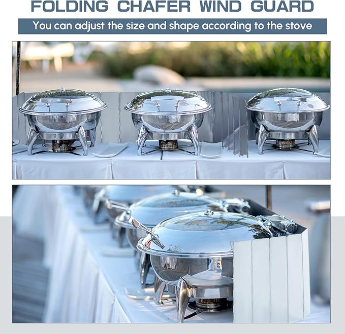 MorningRo 2 Pcs 40 Plate Chafing Dish Wind Stove Camping Guard 67 x 7.8'' Stainless Steel Wind Cover Folding Outdoor Windscreen with Drawstring Bag for Camp Picnic Burner Guard (Sliver)