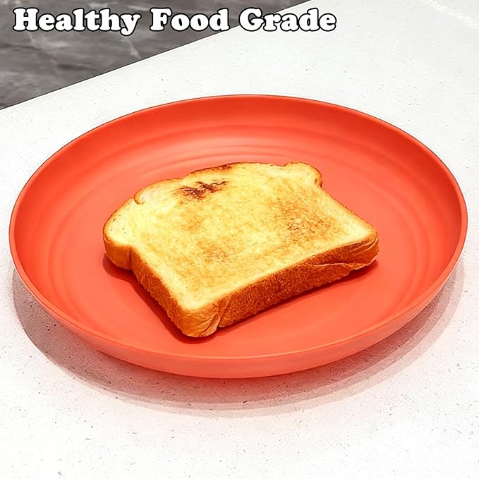 Wheat Straw Plates, Unbreakable Dinner Plates Set of 4, Plastic Plates Reusable, Dishwasher & Microwave Safe, Lightweight Salad Plates for Camping/Kitchen (Orange)