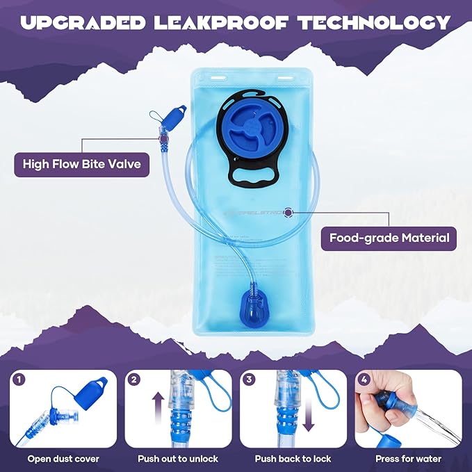 Maelstrom Hydration Hiking Backpack with 2L/3L Water Bladder, High Flow Bite Valve Water Backpack for Men Women Lightweight Insulation for Hiking, Cycling, Running, Climbing, Camping