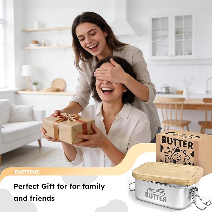 Stainless Steel Butter Dish with Lid, Airtight Cow Butter Keeper for Refrigerator & Countertop, Kitchen, Camping & Travel,Fits East Coast Butter (Small)