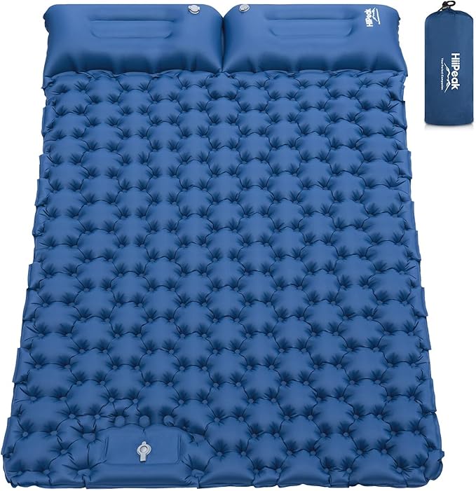 HiiPeak Double Sleeping Pad - Self Inflating 3" Extra-Thick for 2 Person with Pillow Built-in Foot Pump Inflatable Sleeping Mat for Backpacking, Hiking, Traveling, Tent, Portable Camping Mat (Blue)