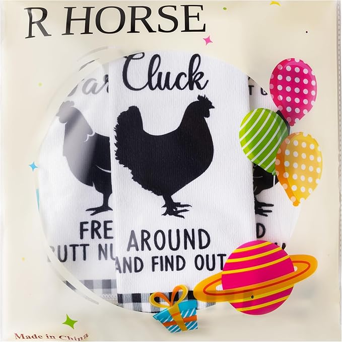 R HORSE 5Pcs Funny Chicken Kitchen Dish Towel Set Absorbent Quick Dry Cloth Dish Tea Towels Reusable Bar Hand Dishcloths Decor for Bathroom Kitchen Home Supplies