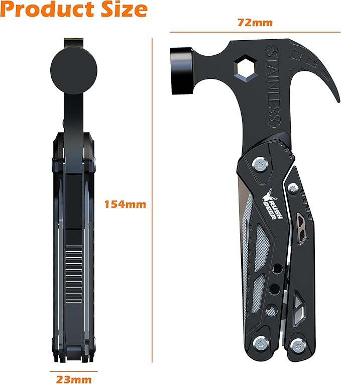 RUSH DEER 14-in-1 Multitool, Valentines Day Gifts for Men Dad Gifts, Mini Hammer Multitool, Small Hammer Tool, Survival Gear and Supplies, Christmas Gift for Boy Husbands