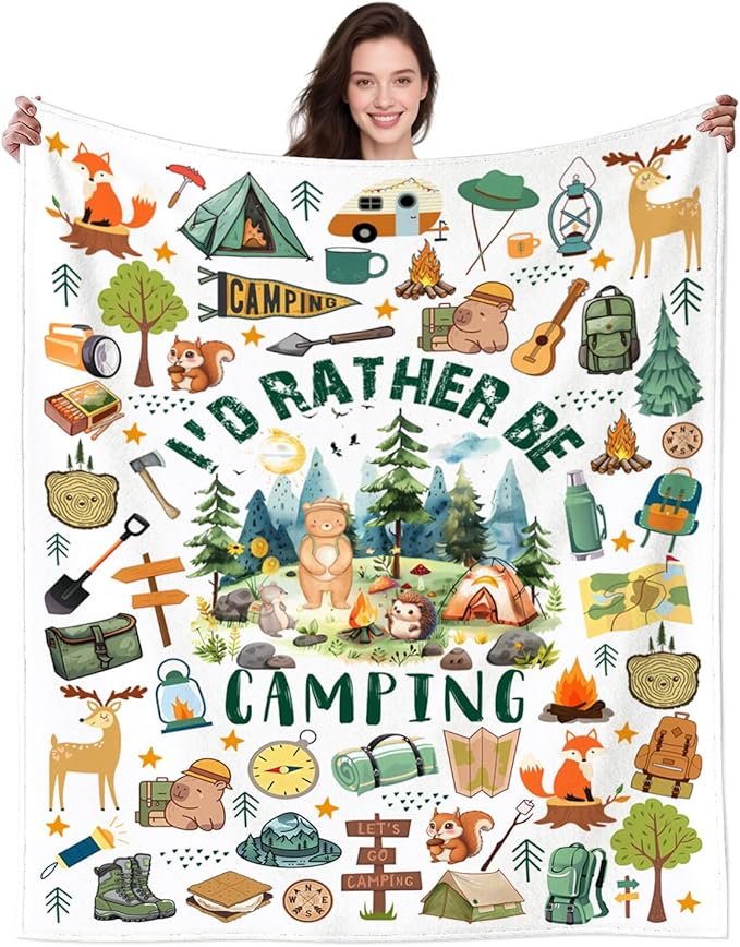 Camping Gifts for Women Stuff Cool Camping Essentials Accessories Blanket Throw Camper Plush Bedding Merch Blanket for Women Men Camper Birthday Party Decorations Room Decor 50"X40"