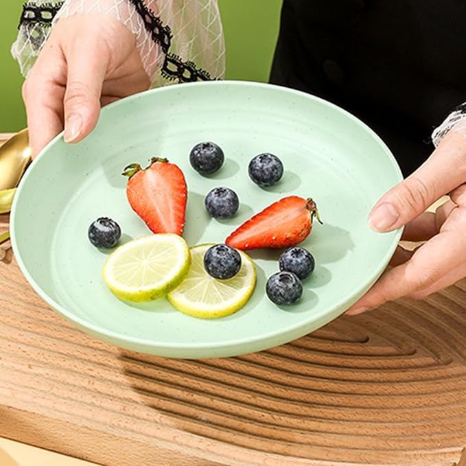 Wheat Straw Plates, Unbreakable Dinner Plates Set of 4, Plastic Plates Reusable, Dishwasher & Microwave Safe, Lightweight Salad Plates for Camping/Kitchen (Green)