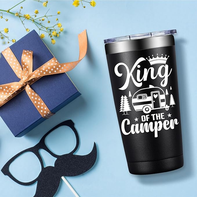 RV Camping Gifts for Men Women - Cool Christmas Gifts for RV Owners - Gift Ideas for Enthusiasts, Owners, Outdoors, Camping - King of the Camper - 20oz Tumbler