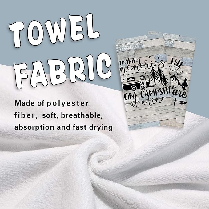 Camper RV Kitchen Dish Towels Set of 2, Making Memories One Campsite at Time Drying Hand Towel Baking Cooking Cloth, Camping Adventure Farmhouse Bathroom Home Decoration 18 x 26 Inches