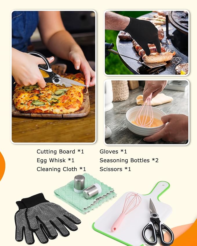 Hozzen Camping Cooking Set - Camping Utensil Set Car Camping Cooking Essentials Gear for Camp Kitchen Cooking and Grilling, Stainless Steel & Silicone Ideal Gift for RV Tent Camper, Picnics, BBQs