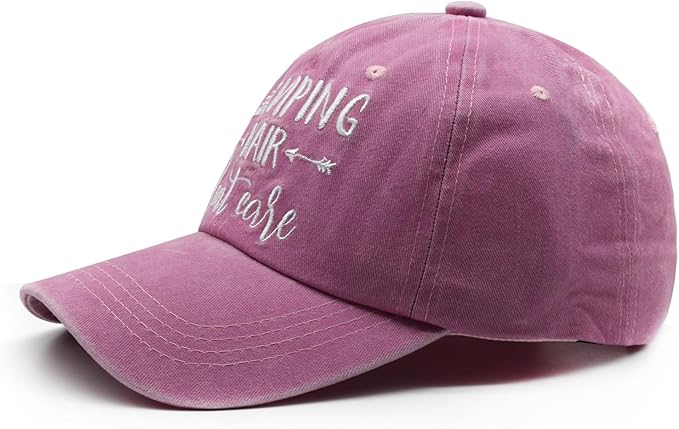 Waldeal Embroidered Camping Hair Don't Care Hat Adjustable Washed Baseball Cap for Women Men