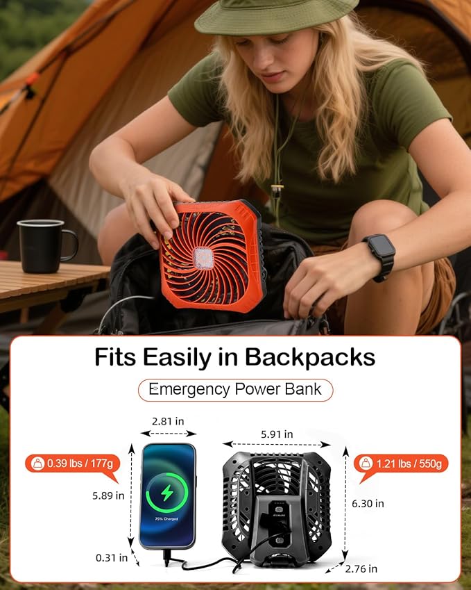 Odoland Portable Camping Fan with LED Lantern, 40H Rechargeable Battery Operated Quiet Tent Fan with Hanging Hook for RV Car Beach Outdoor Hurricane Emergency Outages