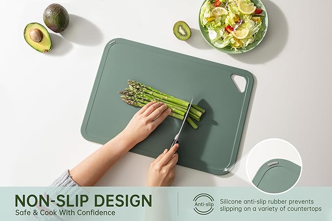 THETCHRY Plastic Cutting Board Set of 4, Extra Large Cutting Board for Kitchen with Non-Slip, Large -Small Chopping Board for Cooking, Bpa Free, with Grip Handle,Green