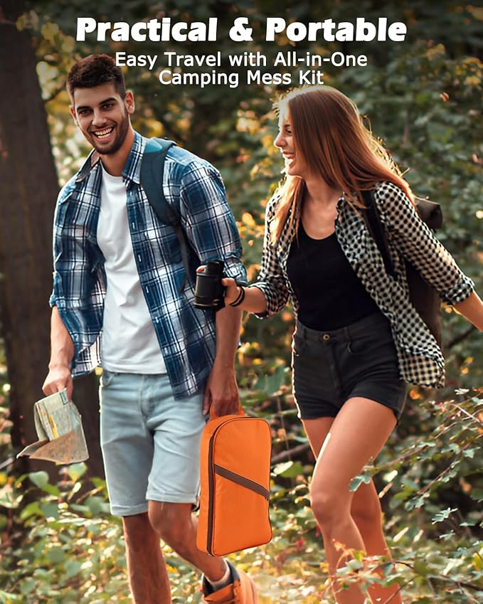 Hozzen Camping Cooking Set - Camping Utensil Set Car Camping Cooking Essentials Gear for Camp Kitchen Cooking and Grilling, Stainless Steel & Silicone Ideal Gift for RV Tent Camper, Picnics, BBQs