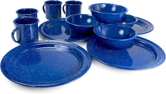 4-Person Enamelware Dining Set for Camping and Backpacking - Camping Gear Essentials for Camping and Backpacking by Caddis Sports