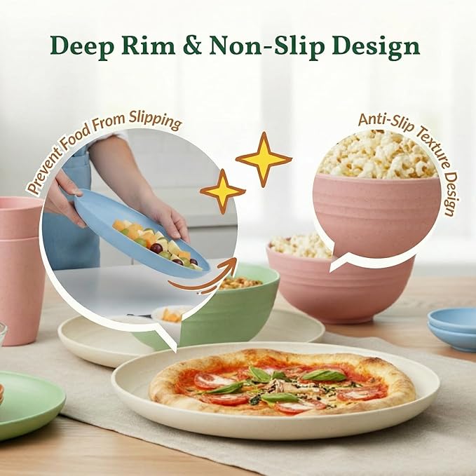 Homienly 40-Piece Dinnerwave Set Service for 8 Unbreakable Kitchen Plates and Bowls Sets - Dinner Plates, Dessert Plates, Soup Bowls, Cup Set, Soy Sauce Dish Microwave & Dishwasher Safe (Light Multi)