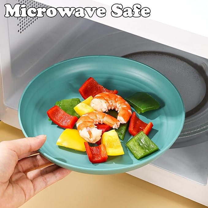 Wheat Straw Plates, Unbreakable Dinner Plates Set of 4, 8 Inch Plastic Plate Reusable, Dishwasher & Microwave Safe, Lightweight Salad Plates for Camping/Kitchen (Dark Green)