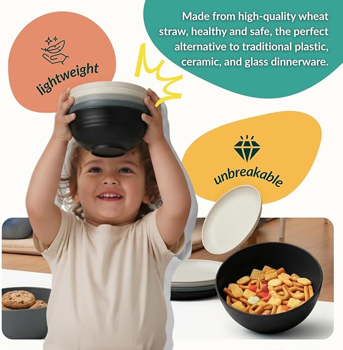 Homienly 40 PCS Wheat Straw Dinnerwave Sets for 8 Unbreakable Plates and Bowls Sets with Cups & Saucers, Microwave Dishwasher Safe Dishes Sets for Kitchen, Camping, RV, Party, Stackable (Gery Stone)