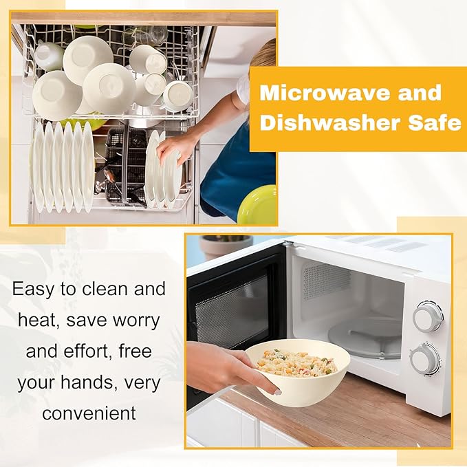 LemonRoad 6 Set College Dorm Dishes Essential Kit, Plates and Bowls Back to School Beige Room Dishes Set with Storage Mesh Bag Cup, Microwave Dinnerware Picnic for RV Camping