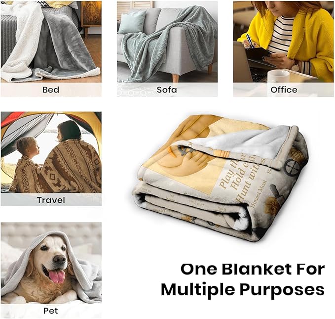 Hunting Quote Gifts Throw Blanket 60x50, Soft Flannel Fleece, Vintage Fieldcraft Bulletin Design, Rustic Lodge & Man Cave Decor, Outdoorsman Gift for Men and Dad