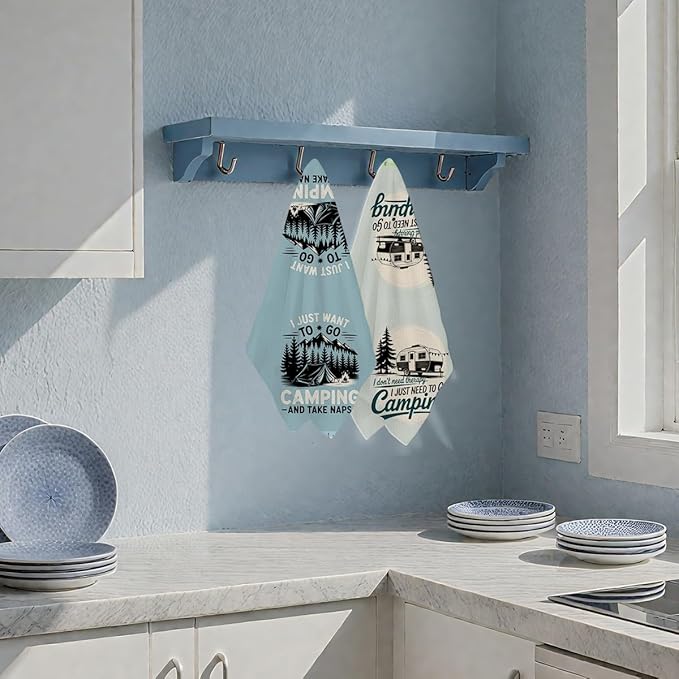 2PCS Camping Kitchen Towels, Go Camping Kitchen Decor, Housewarming Farmhouse Gifts for Women RV Campers, Camper Accessories for Inside, Camper Dish Tea Towels