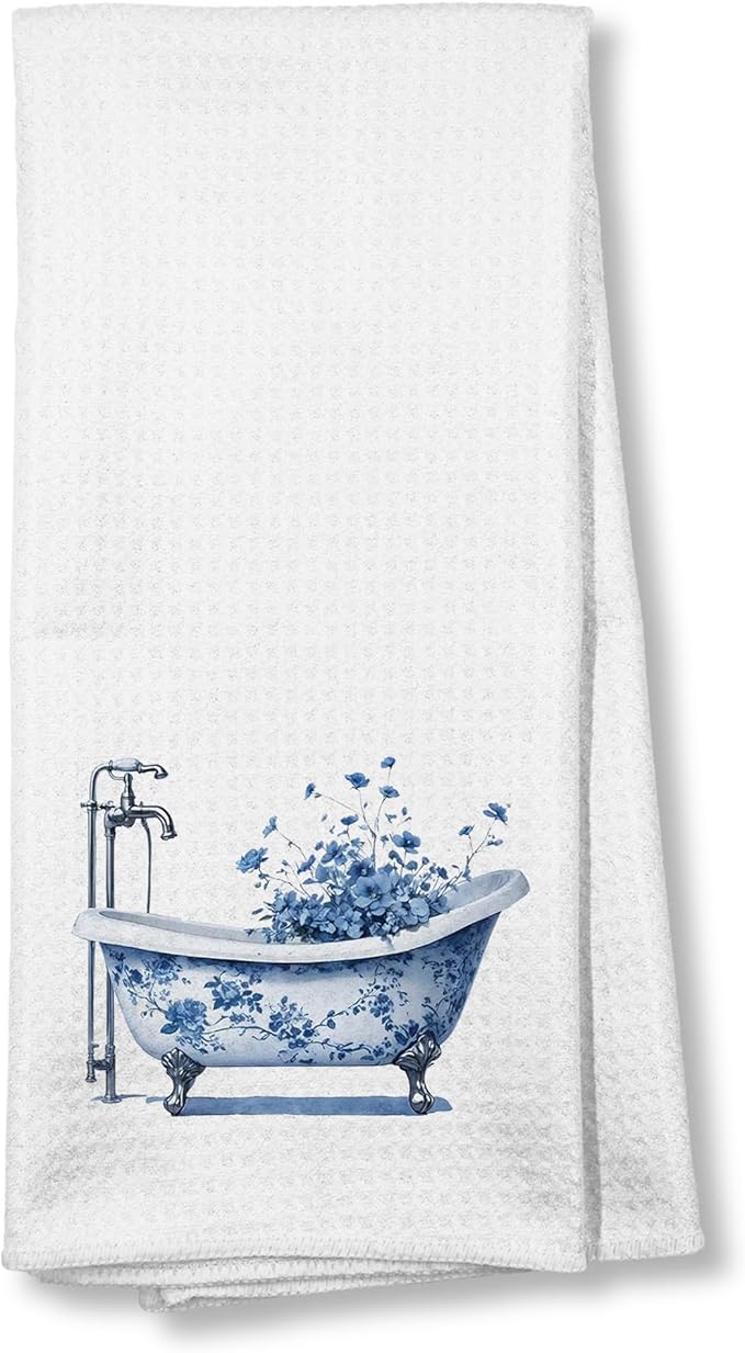 Blue Hand Towels for Bathroom 16x24, Chinoiserie Floral Hand Towel,Grandmillennial Aesthetic Flower Bathtub Decorative Hand Towels for Bathroom Washroom Spa Dorm Kitchen