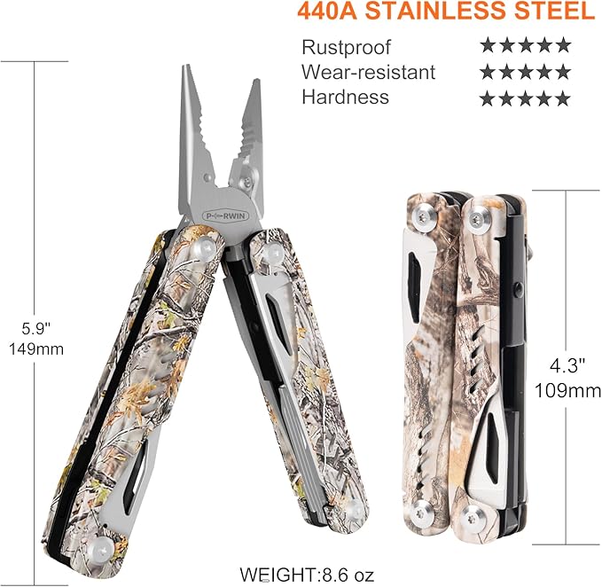 PERWIN Multitool - 26 in 1 Multi Tool Pliers with Pocket Knife, Bottle Opener, Saw, EDC for Survival Camping, Hunting and Hiking, Stainless Steel