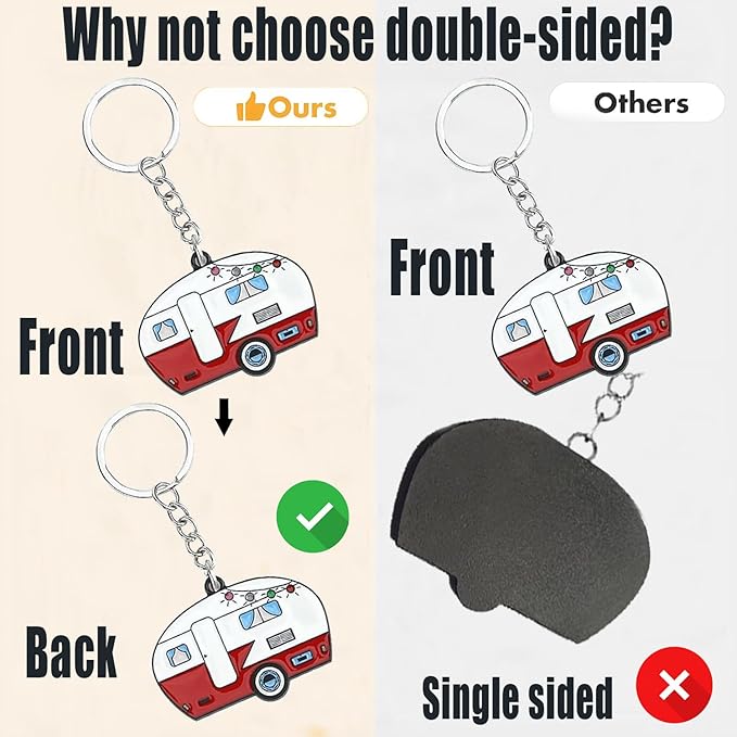 Camper Keychain, Upgraded Double-Side Metal Camping Key chain, Couples RV Accessories Set of 2 for Men Women