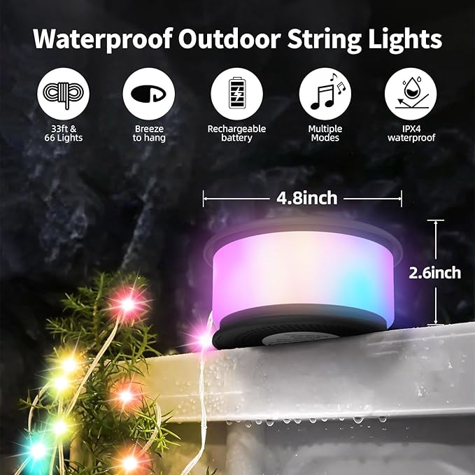 Zocelight Camping String Lights,2 in 1 Upgraded 32.8FT Rechargeable Tent Lights String with 19 Lighting Modes,Quick Storage，Portable LED Lamp for Bedroom Yard Decor Christmas Camping Essentials