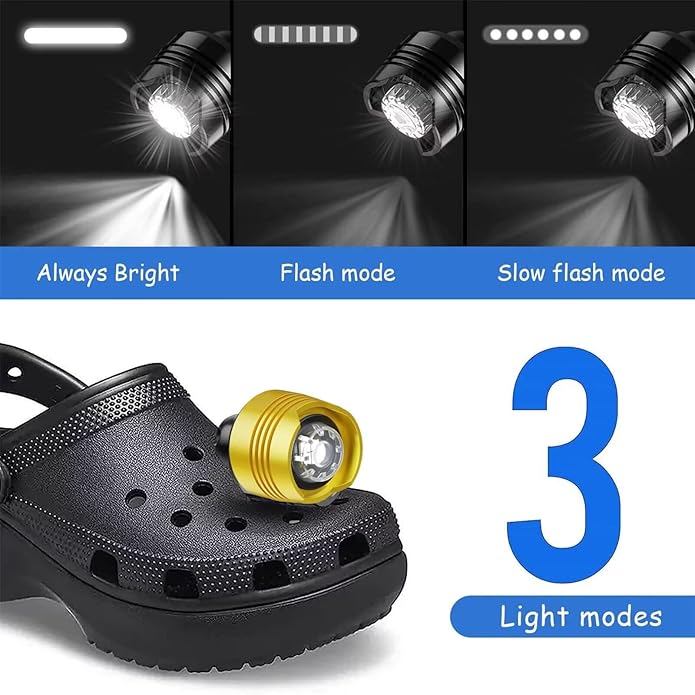 Rechargeable Headlights for Clog 2PCS, Flashlight Clog Charm Attachment Accessories for Shoes with 3 Light Modes for Dog Walking, Camping, Running, Suitable for Adults Kids Boys Girls Men Women