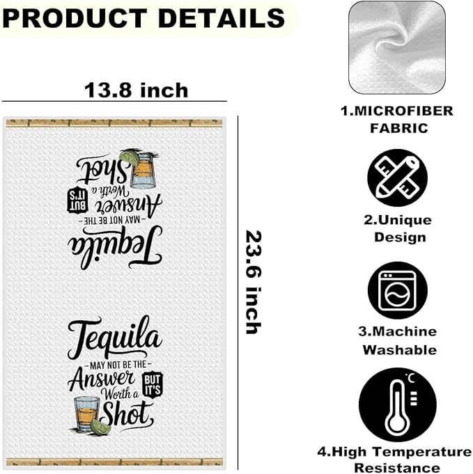 2PCS Tequila Gifts, Funny Waffle Weave Kitchen Towels, Tequila Accessories, Cute Decorative Dish Towels Sets, Housewarming Gift, Mexican Gift for Women Men Cinco De Mayo Decorations