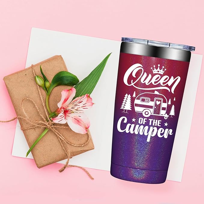 Camping Gifts for Women - Mothers Day Birthday Gifts for RV Owners - Gift Ideas for Enthusiasts, Owners, Outdoors, Camping - Queen of the Camper - 20oz Tumbler