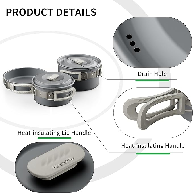 Naturehike Camping Cookware Set Mess Kit for Backpacking Gear, Camp Cooking Set, Camping Pots and Pans Set for Outdoor Backpacking Camping Hiking Picnic