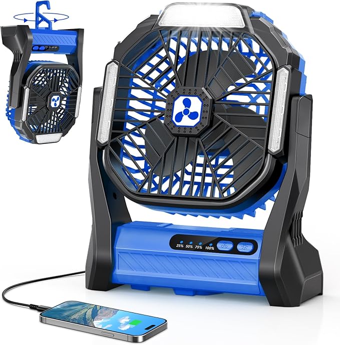 Portable Fan Rechargeable, 20000mAh Cordless Battery Powered Camping Tent Fans with SOS & LED Lantern, Small USB C Operated Outdoor Ventilador for Travel Camp Fishing Picnic Beach Home Essentials